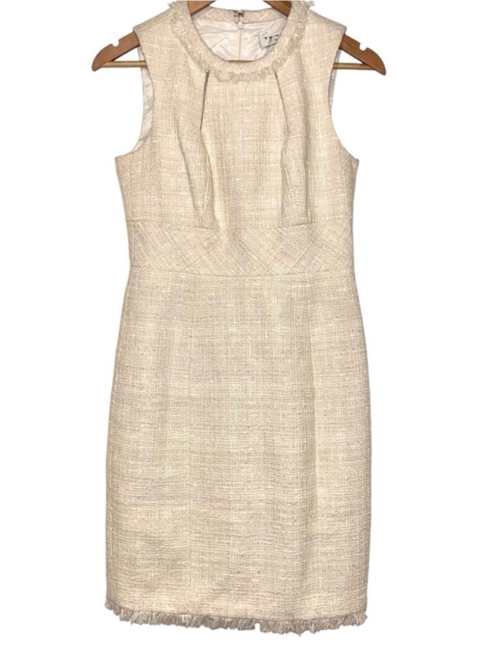 Trina Turk Ivory Metallic Tweed Fringe Sheath Dress Size 2